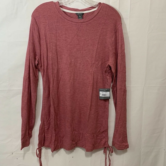 Eddie Bauer Women NWT Waffle Double Side-Cinch Long Sleeve Crewneck Shirt in L - Picture 1 of 5